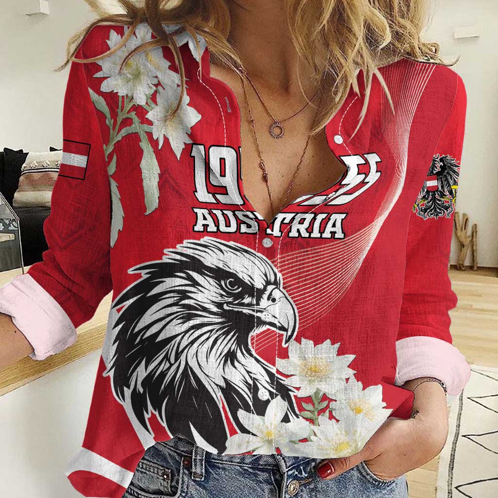 Austria Independence Day 1955 Women Casual Shirt Black Eagle And Edelweiss Flowers - Wonder Print Shop