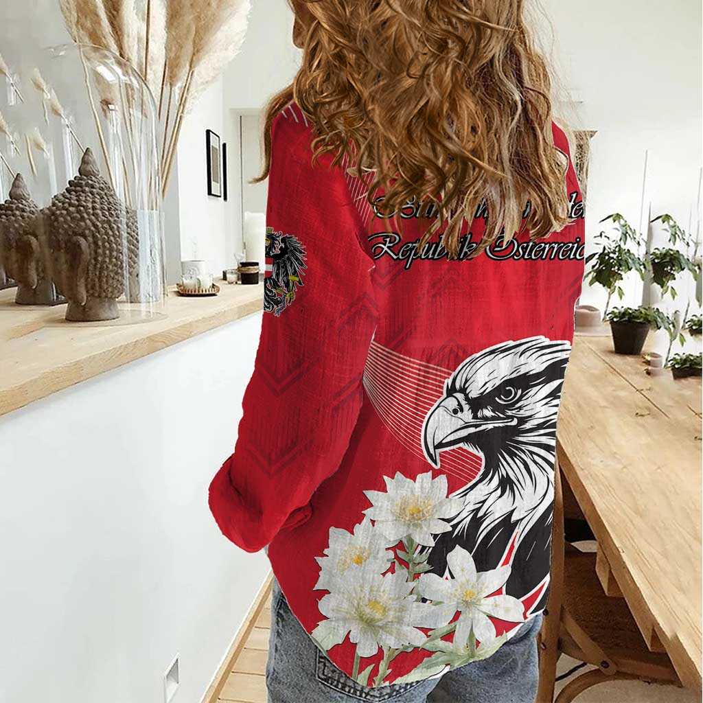 Austria Independence Day 1955 Women Casual Shirt Black Eagle And Edelweiss Flowers - Wonder Print Shop