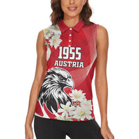 Austria Independence Day 1955 Women Sleeveless Polo Shirt Black Eagle And Edelweiss Flowers - Wonder Print Shop
