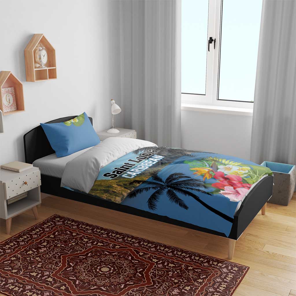 Saint Lucia Pitons Bedding Set With Hibiscus Flowers - Wonder Print Shop