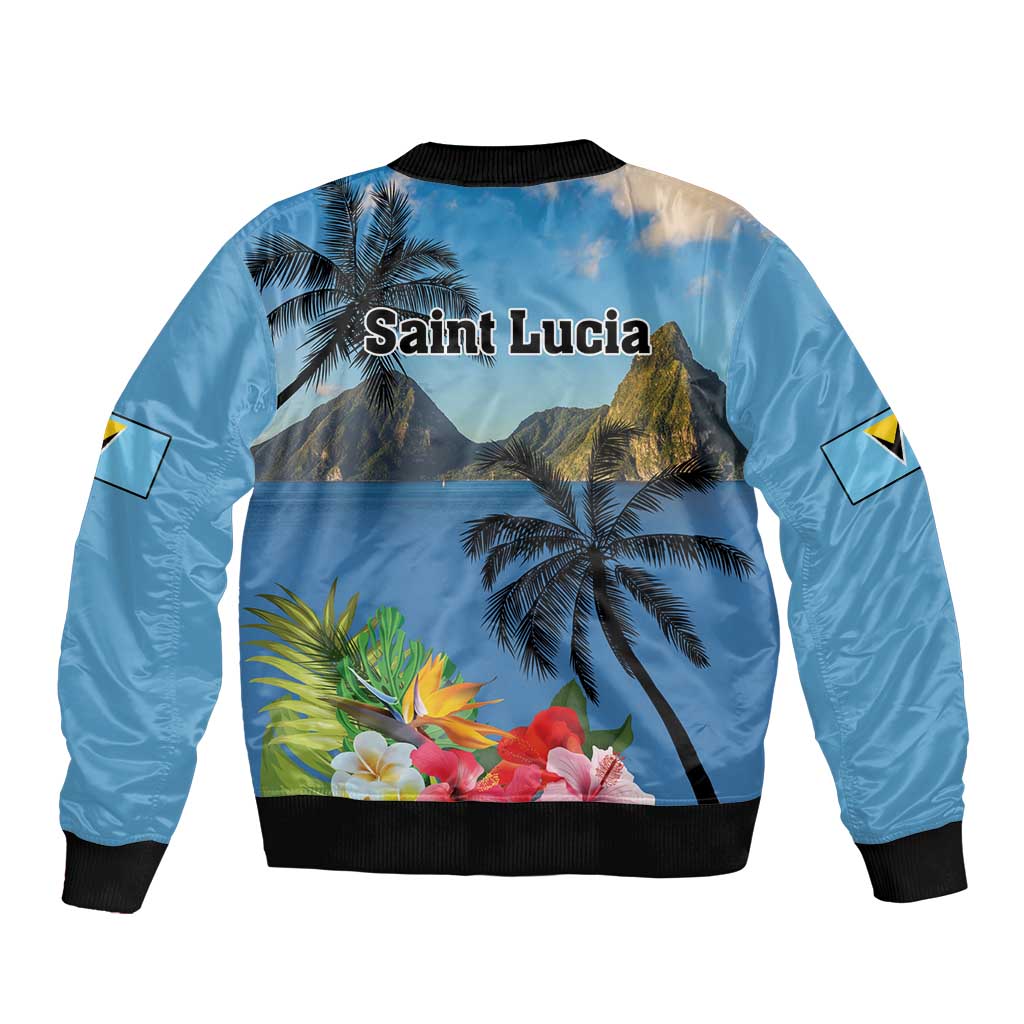 Saint Lucia Pitons Bomber Jacket With Hibiscus Flowers - Wonder Print Shop