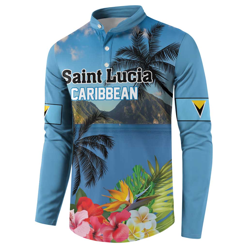 Saint Lucia Pitons Button Sweatshirt With Hibiscus Flowers - Wonder Print Shop