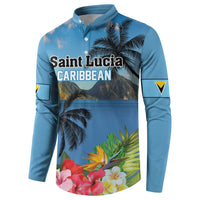 Saint Lucia Pitons Button Sweatshirt With Hibiscus Flowers - Wonder Print Shop