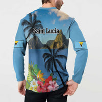 Saint Lucia Pitons Button Sweatshirt With Hibiscus Flowers - Wonder Print Shop