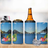 Saint Lucia Pitons 4 in 1 Can Cooler Tumbler With Hibiscus Flowers - Wonder Print Shop