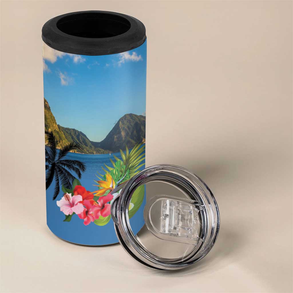 Saint Lucia Pitons 4 in 1 Can Cooler Tumbler With Hibiscus Flowers - Wonder Print Shop
