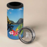 Saint Lucia Pitons 4 in 1 Can Cooler Tumbler With Hibiscus Flowers - Wonder Print Shop
