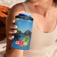 Saint Lucia Pitons 4 in 1 Can Cooler Tumbler With Hibiscus Flowers - Wonder Print Shop