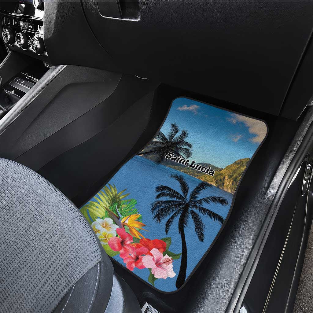 Saint Lucia Pitons Car Mats With Hibiscus Flowers - Wonder Print Shop