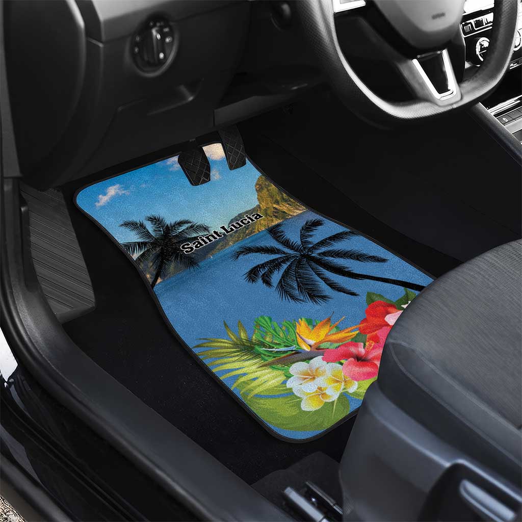 Saint Lucia Pitons Car Mats With Hibiscus Flowers - Wonder Print Shop