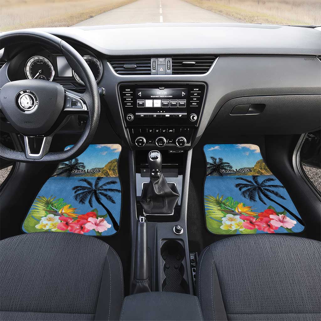 Saint Lucia Pitons Car Mats With Hibiscus Flowers - Wonder Print Shop
