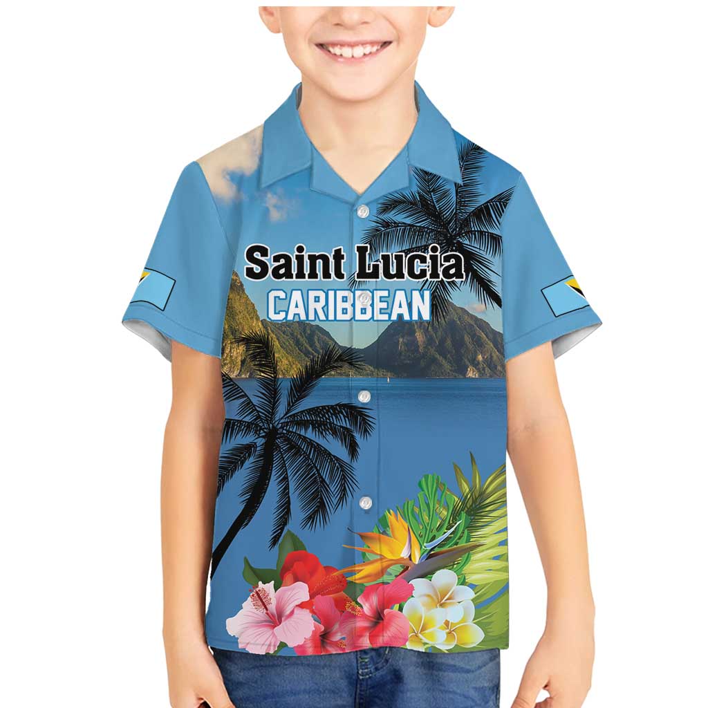Saint Lucia Pitons Family Matching Mermaid Dress and Hawaiian Shirt With Hibiscus Flowers - Wonder Print Shop