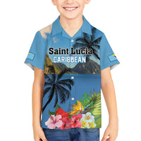 Saint Lucia Pitons Family Matching Short Sleeve Bodycon Dress and Hawaiian Shirt With Hibiscus Flowers - Wonder Print Shop