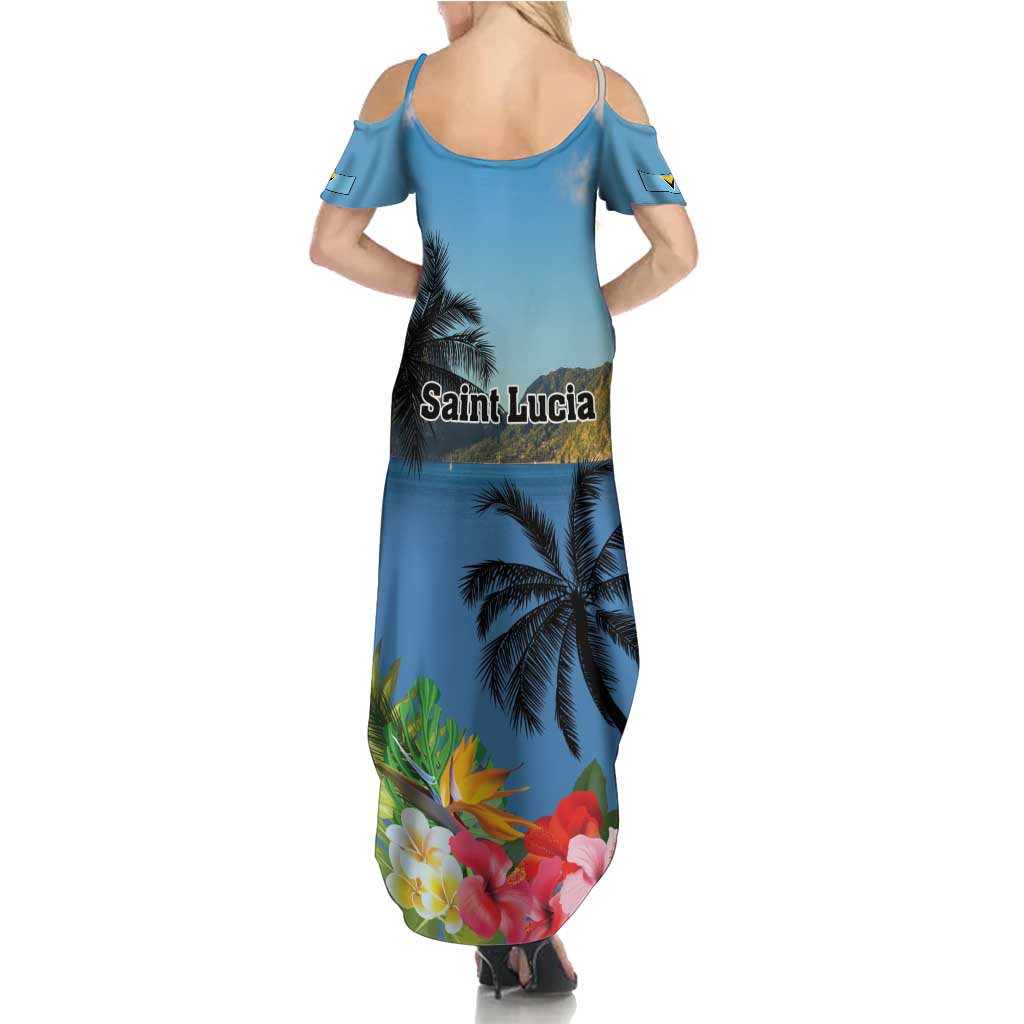 Saint Lucia Pitons Family Matching Summer Maxi Dress and Hawaiian Shirt With Hibiscus Flowers - Wonder Print Shop