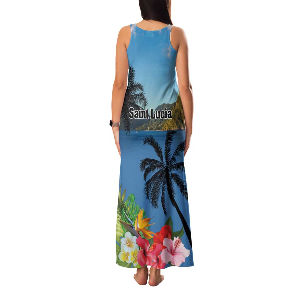 Saint Lucia Pitons Family Matching Tank Maxi Dress and Hawaiian Shirt With Hibiscus Flowers - Wonder Print Shop