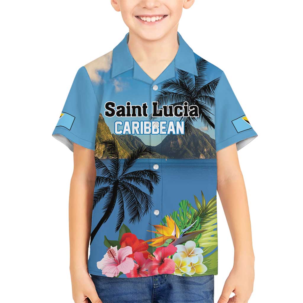 Saint Lucia Pitons Family Matching Tank Maxi Dress and Hawaiian Shirt With Hibiscus Flowers - Wonder Print Shop