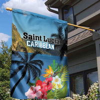 Saint Lucia Pitons Garden Flag With Hibiscus Flowers - Wonder Print Shop