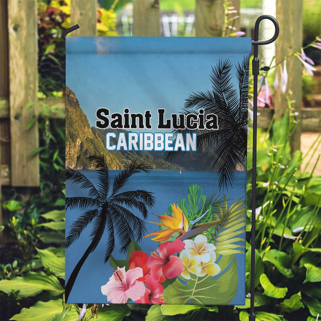 Saint Lucia Pitons Garden Flag With Hibiscus Flowers - Wonder Print Shop