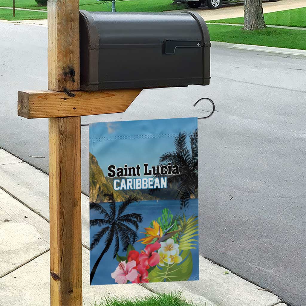 Saint Lucia Pitons Garden Flag With Hibiscus Flowers - Wonder Print Shop