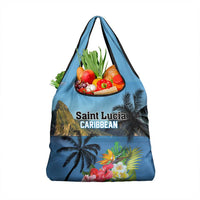 Saint Lucia Pitons Grocery Bag With Hibiscus Flowers