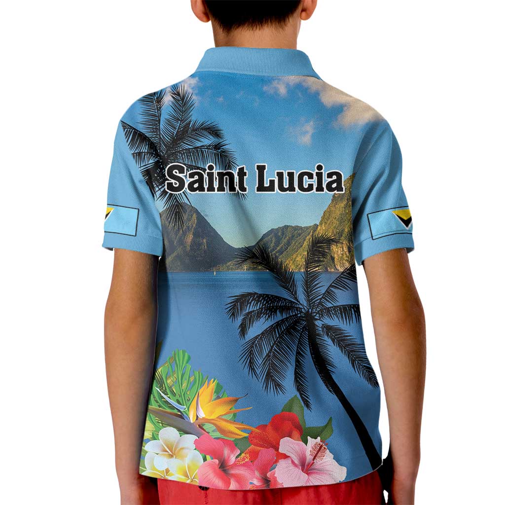 Saint Lucia Pitons Kid Polo Shirt With Hibiscus Flowers - Wonder Print Shop