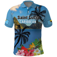 Saint Lucia Pitons Polo Shirt With Hibiscus Flowers - Wonder Print Shop