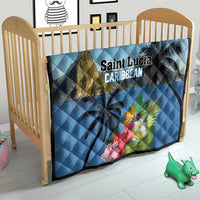 Saint Lucia Pitons Quilt With Hibiscus Flowers - Wonder Print Shop