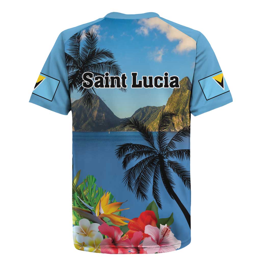 Saint Lucia Pitons Rugby Jersey With Hibiscus Flowers - Wonder Print Shop