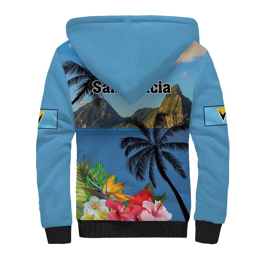 Saint Lucia Pitons Sherpa Hoodie With Hibiscus Flowers - Wonder Print Shop