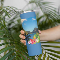 Saint Lucia Pitons Skinny Tumbler With Hibiscus Flowers - Wonder Print Shop