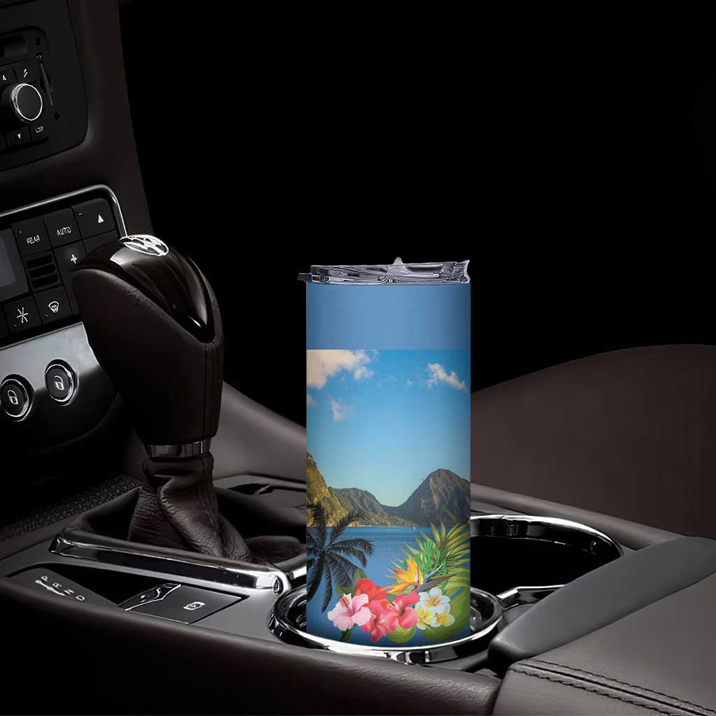 Saint Lucia Pitons Skinny Tumbler With Hibiscus Flowers - Wonder Print Shop