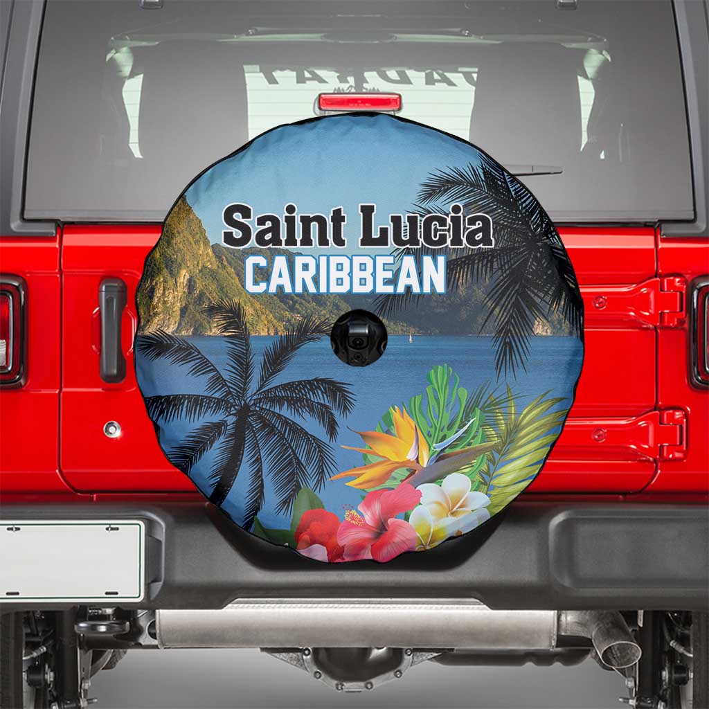 Saint Lucia Pitons Spare Tire Cover With Hibiscus Flowers - Wonder Print Shop