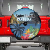 Saint Lucia Pitons Spare Tire Cover With Hibiscus Flowers - Wonder Print Shop