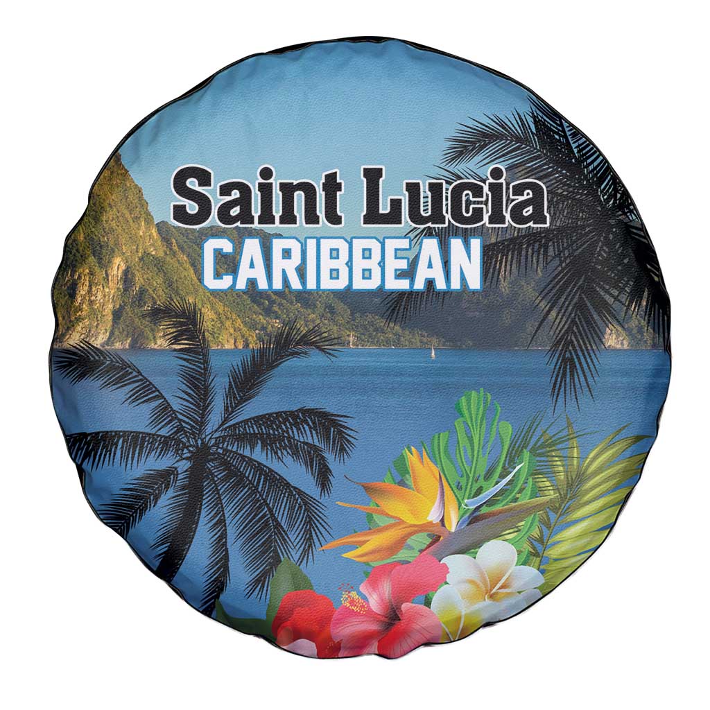 Saint Lucia Pitons Spare Tire Cover With Hibiscus Flowers - Wonder Print Shop