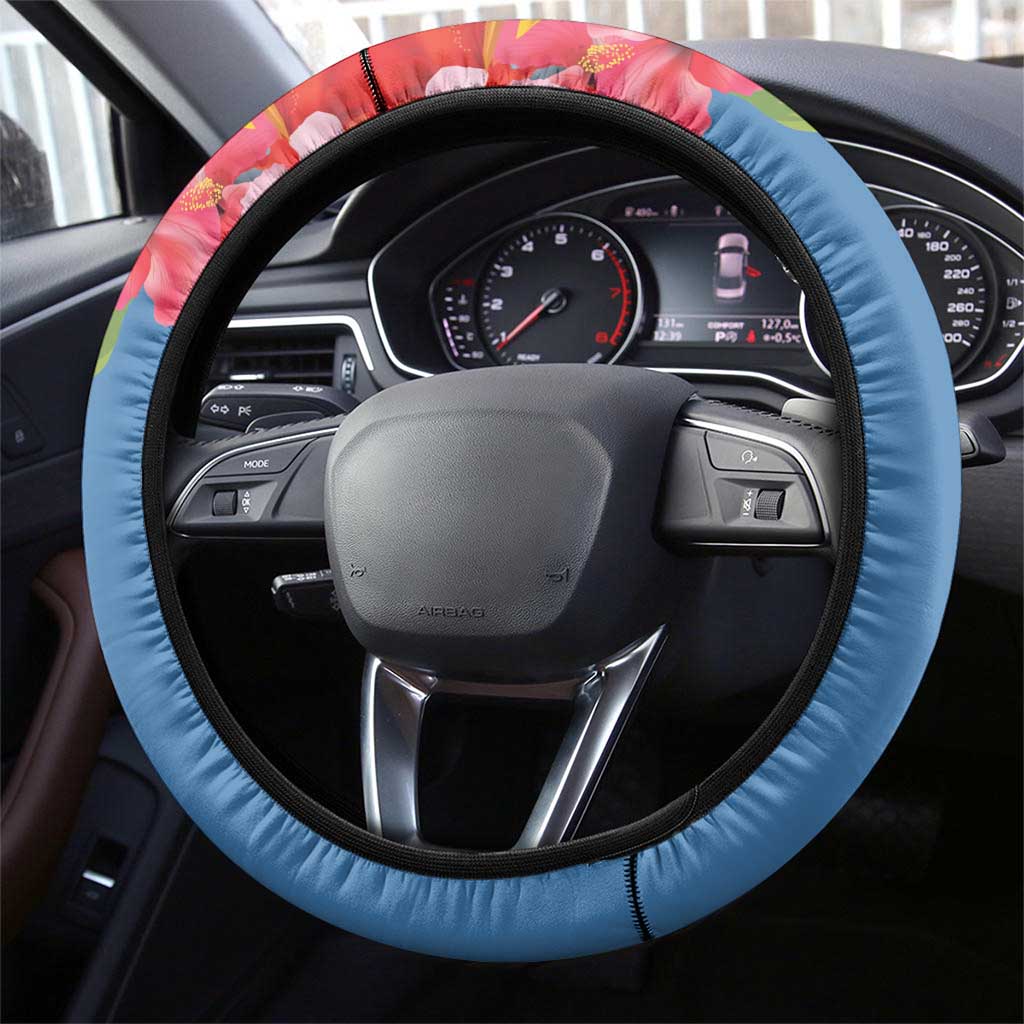 Saint Lucia Pitons Steering Wheel Cover With Hibiscus Flowers - Wonder Print Shop