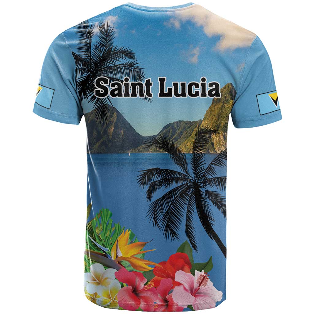Saint Lucia Pitons T Shirt With Hibiscus Flowers - Wonder Print Shop