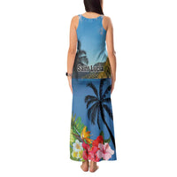 Saint Lucia Pitons Tank Maxi Dress With Hibiscus Flowers - Wonder Print Shop
