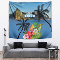 Saint Lucia Pitons Tapestry With Hibiscus Flowers - Wonder Print Shop