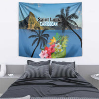 Saint Lucia Pitons Tapestry With Hibiscus Flowers - Wonder Print Shop