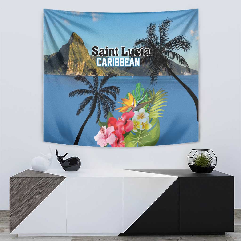 Saint Lucia Pitons Tapestry With Hibiscus Flowers - Wonder Print Shop