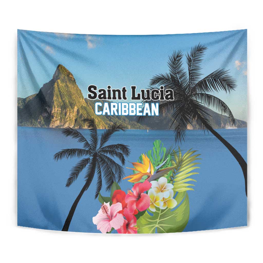 Saint Lucia Pitons Tapestry With Hibiscus Flowers - Wonder Print Shop
