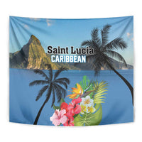 Saint Lucia Pitons Tapestry With Hibiscus Flowers - Wonder Print Shop