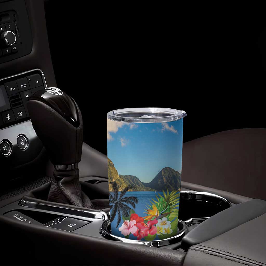 Saint Lucia Pitons Tumbler Cup With Hibiscus Flowers - Wonder Print Shop