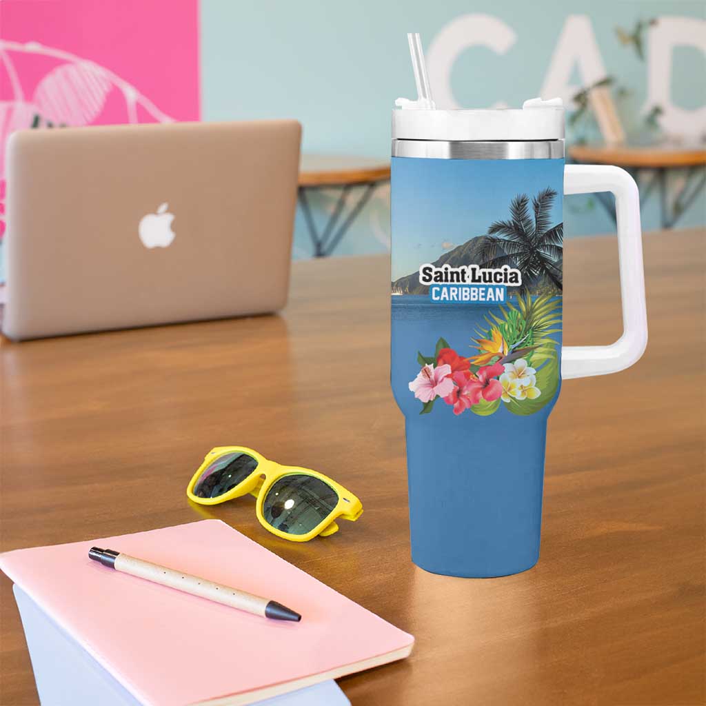 Saint Lucia Pitons Tumbler With Handle With Hibiscus Flowers - Wonder Print Shop