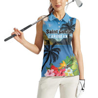 Saint Lucia Pitons Women Sleeveless Polo Shirt With Hibiscus Flowers - Wonder Print Shop
