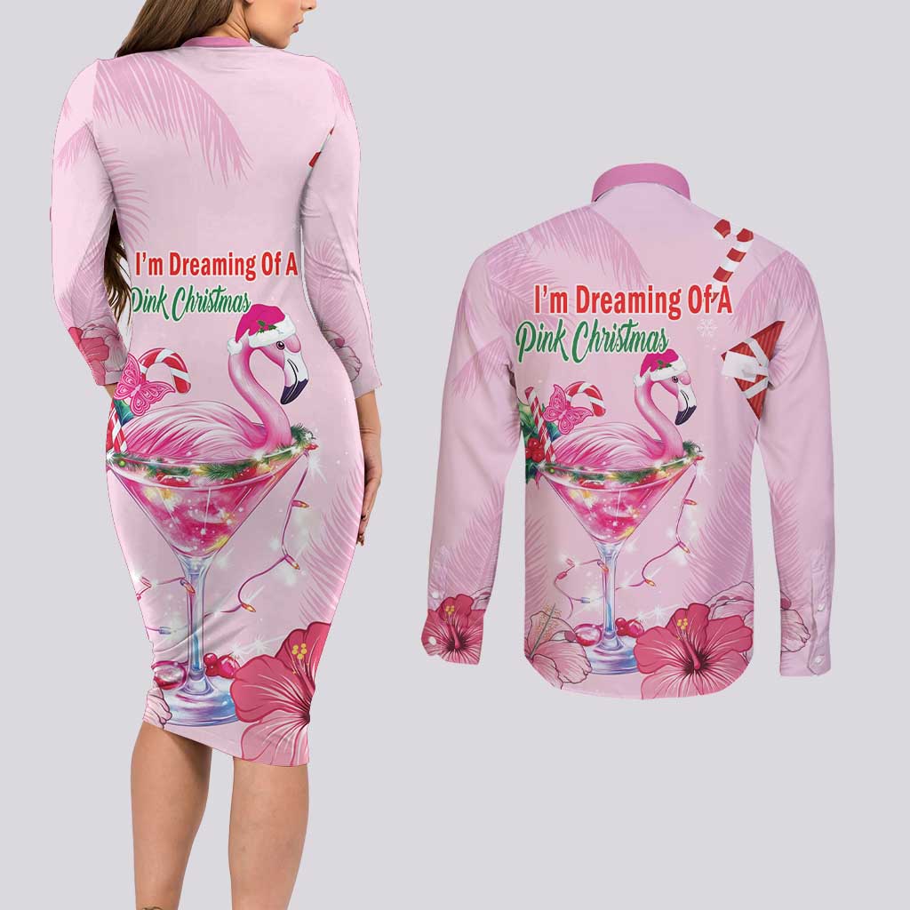 Bahamas Flamingo Christmas Couples Matching Long Sleeve Bodycon Dress and Long Sleeve Button Shirt Merry Flocking - Wonder Print Shop