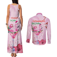Bahamas Flamingo Christmas Couples Matching Tank Maxi Dress and Long Sleeve Button Shirt Merry Flocking - Wonder Print Shop