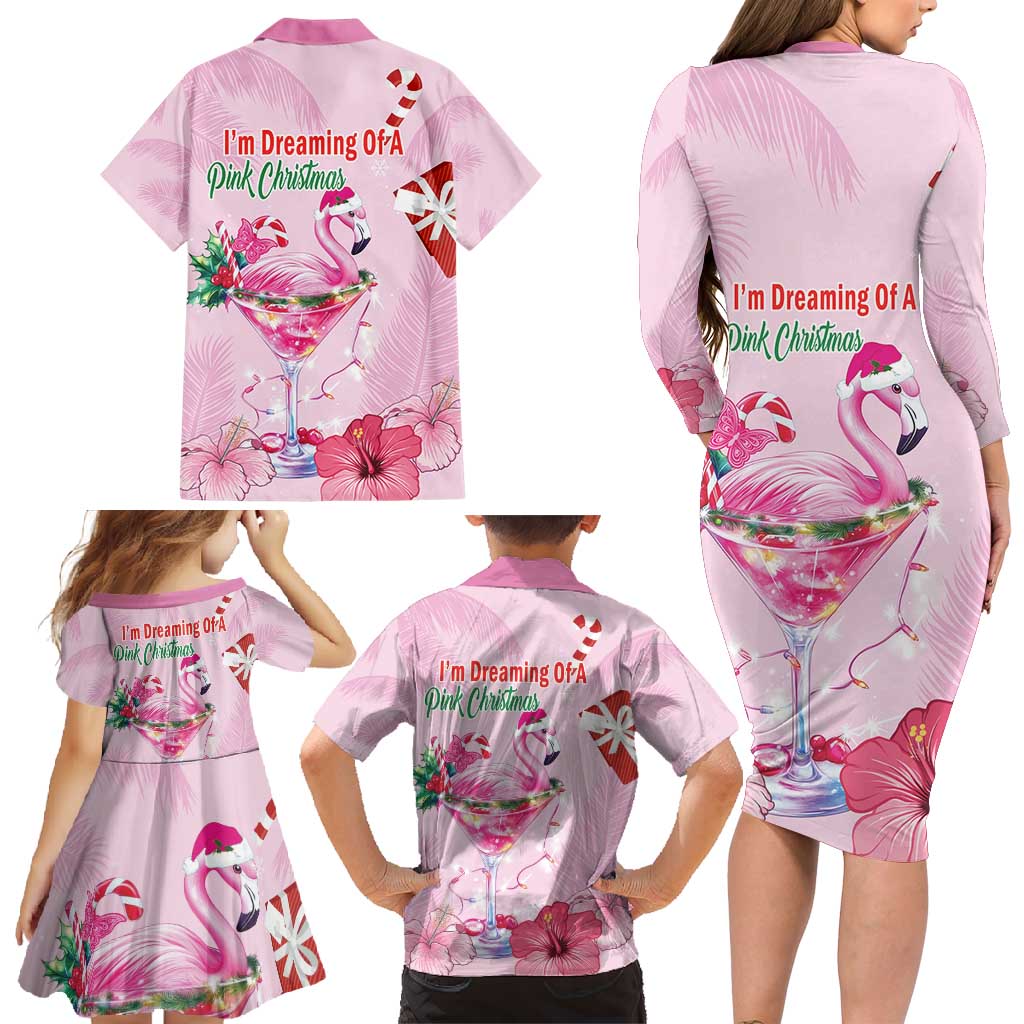 Bahamas Flamingo Christmas Family Matching Long Sleeve Bodycon Dress and Hawaiian Shirt Merry Flocking - Wonder Print Shop