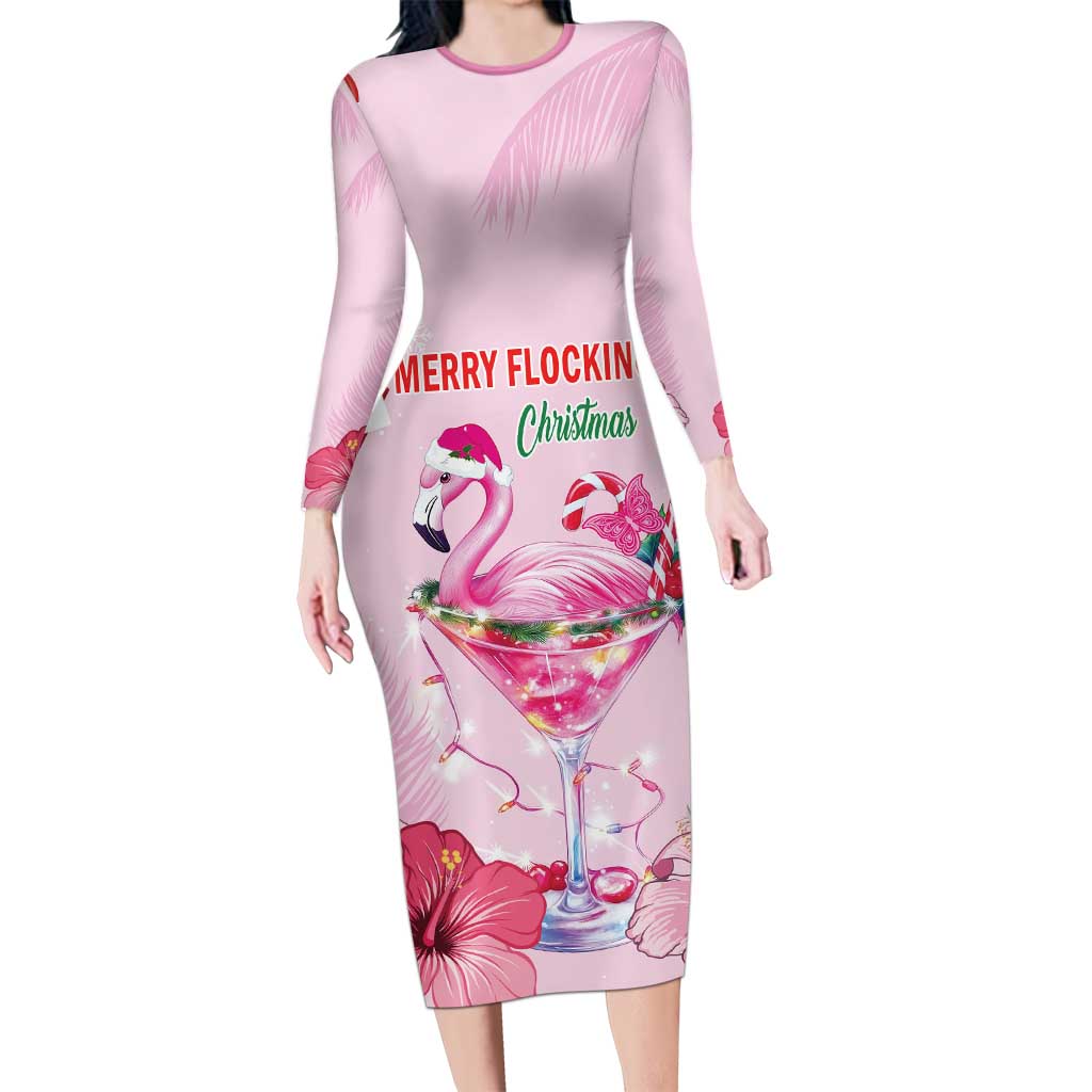 Bahamas Flamingo Christmas Family Matching Long Sleeve Bodycon Dress and Hawaiian Shirt Merry Flocking - Wonder Print Shop