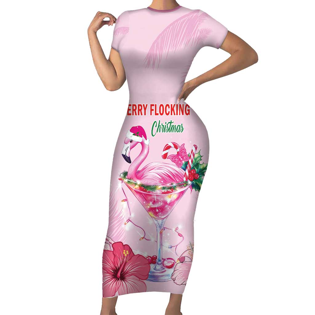 Bahamas Flamingo Christmas Family Matching Short Sleeve Bodycon Dress and Hawaiian Shirt Merry Flocking - Wonder Print Shop